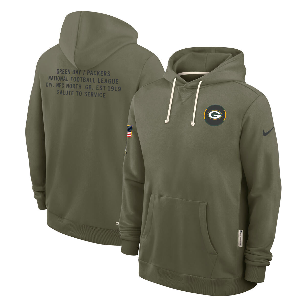 Green Bay Packers Nike Men 2025 Salute To Service Sideline Hoodie product image 1, provided for visual reference and product