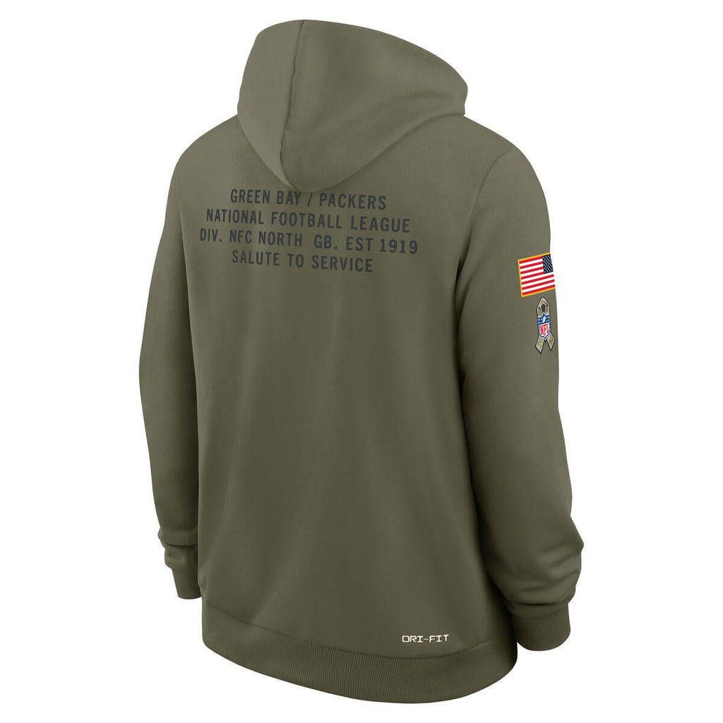 Green Bay Packers Nike Men 2025 Salute To Service Sideline Hoodie product image 3, provided for visual reference and product