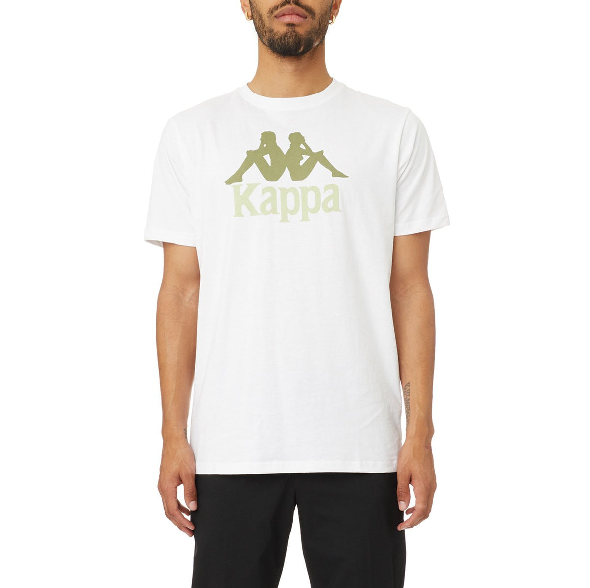 Kappa AUTHENTIC ESTESSI T-SHIRT-WHITE/GREEN OLIVE product image 1, provided for visual reference and product detail review
