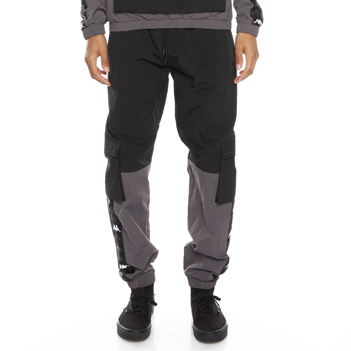 Kappa 222 Banda Eristin Woven Pants - Black Grey White product image 1, provided for visual reference and product detail