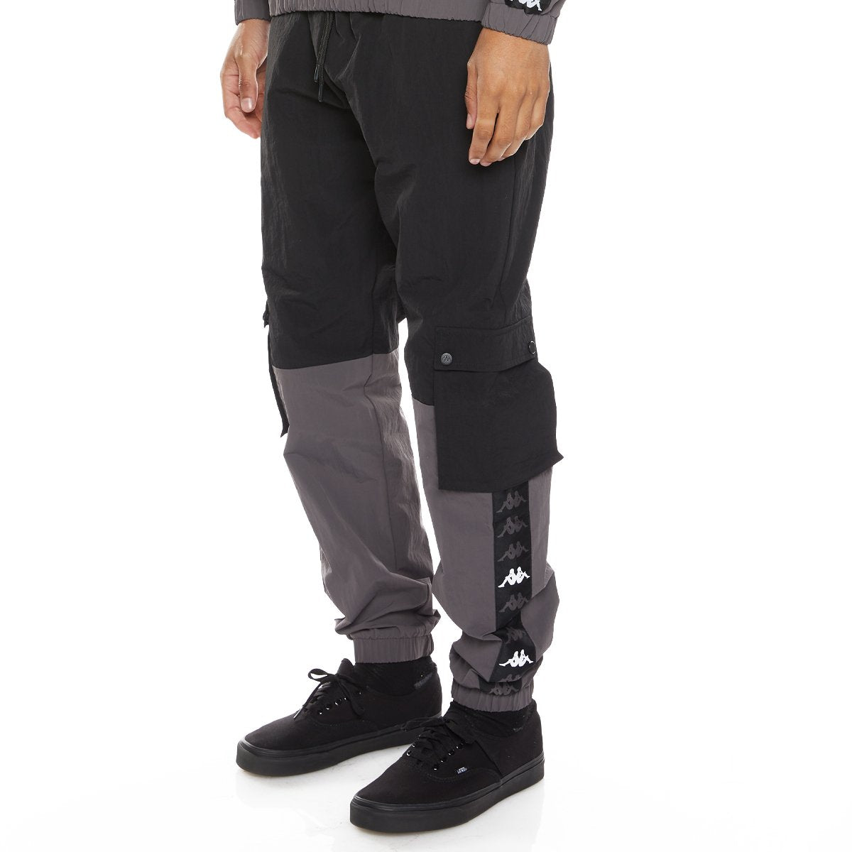 Kappa 222 Banda Eristin Woven Pants - Black Grey White product image 2, provided for visual reference and product detail