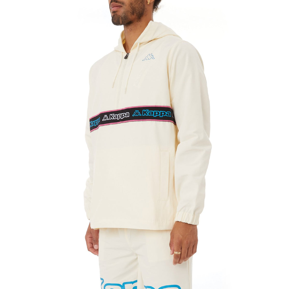 Kappa Logo Tape Cooper Half Zip Jacket - Cream product image 2, provided for visual reference and product detail review