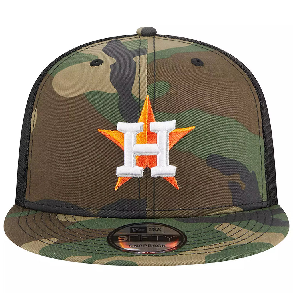 New Era Houston Astros Woodland Trucker 9FIFTY Snapback-Camo/Black product image 3, provided for visual reference and