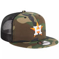 New Era Houston Astros Woodland Trucker 9FIFTY Snapback-Camo/Black product image 1, provided for visual reference and