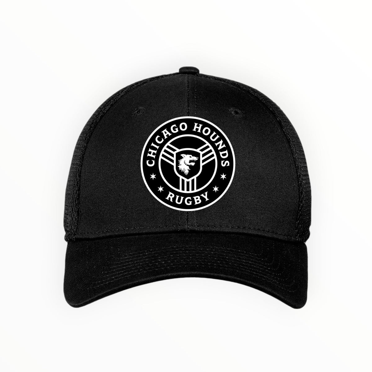 Chicago Hounds Black Primary Logo New Era Stretch Fit Mesh Cap - NE1020 Black product image 1, provided for visual reference