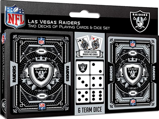 MasterPieces Game Day - NFL Las Vegas Raiders 2-Pack Playing Cards & Dice Pack - Officially Licensed Set for Adults and