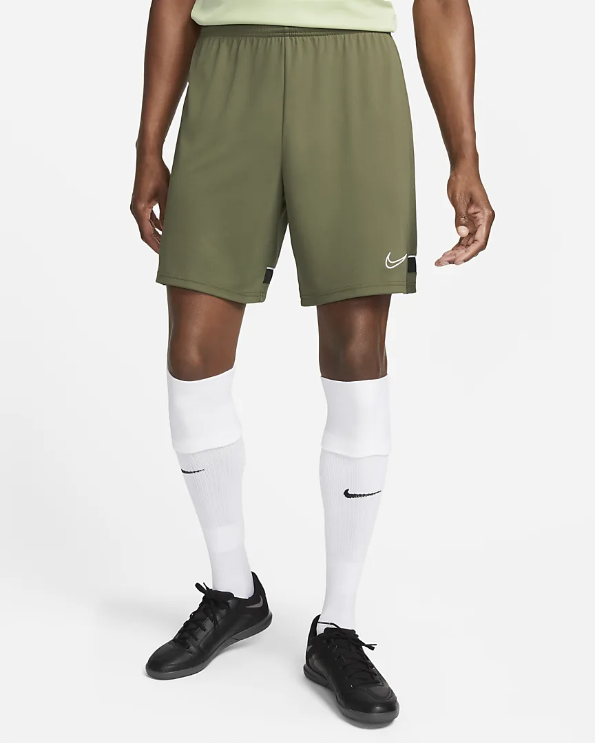 Nike Dri-FIT Academy Men Knit Soccer Shorts-MEDIUM OLIVE/NIGHT FOREST/WHITE product image 1, provided for visual reference