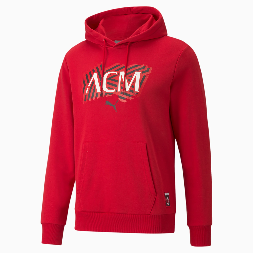 PUMA A.C. Milan Men Hoodie BLACK/RED product image 1, provided for visual reference and product detail review