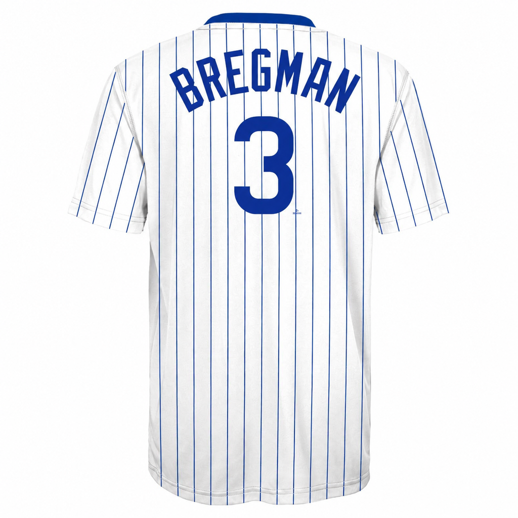 Alex Bregman Chicago Cubs Youth Pinstripe Sublimated T-Shirt product image 2, provided for visual reference and product