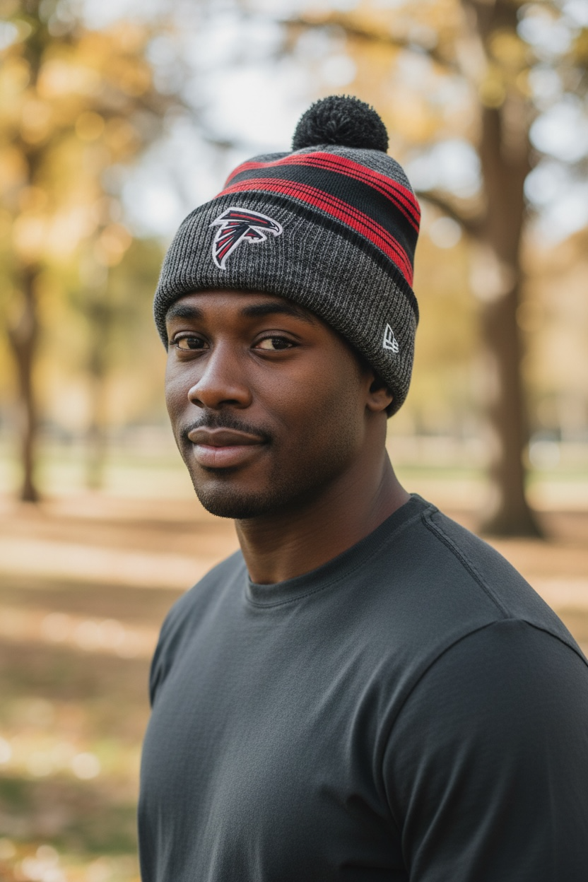 Atlanta Falcons '47 Grey Stripes Logo Cuffed Knit Beanie product image 1, provided for visual reference and product detail