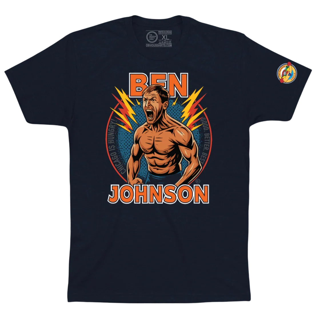 Ben Johnson Shirtless T-Shirt by Obvious Shirts product image 1, provided for visual reference and product detail review
