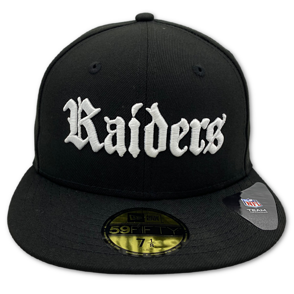 New Era Las Vegas Raiders Scar Gothic Blk 59Fifty Fitted Hat-Black/White product image 3, provided for visual reference and