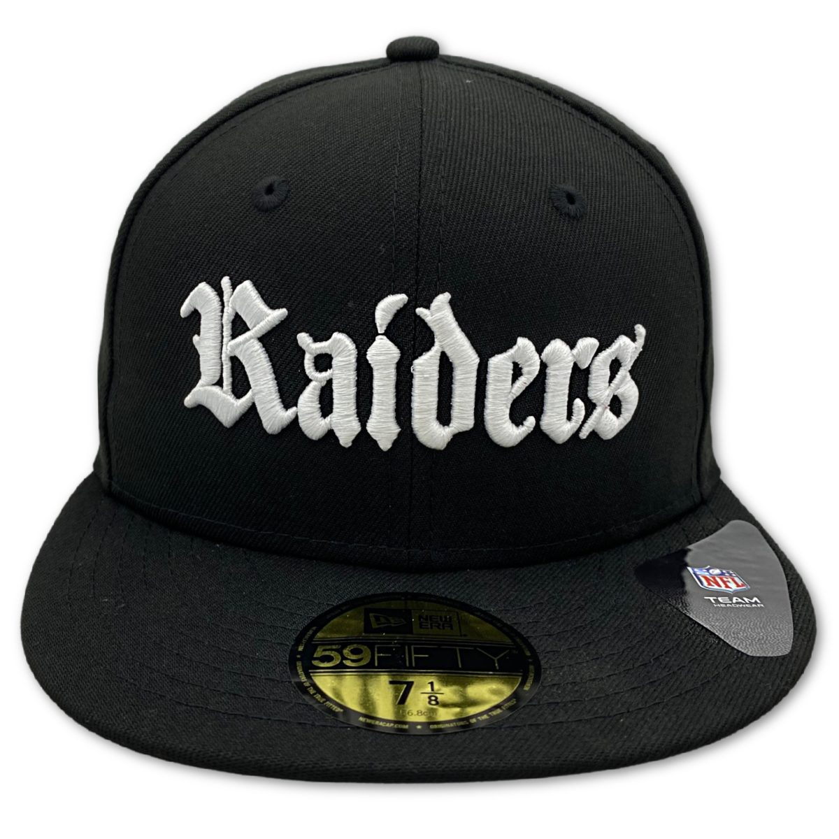 New Era Las Vegas Raiders Scar Gothic Blk 59Fifty Fitted Hat-Black/White product image 1, provided for visual reference and