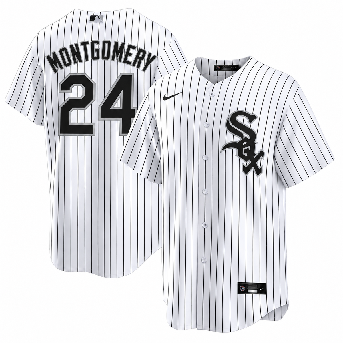 Braden Montgomery #24 Chicago White Sox Nike Men Home White Pinstripe Jersey product image 1, provided for visual reference