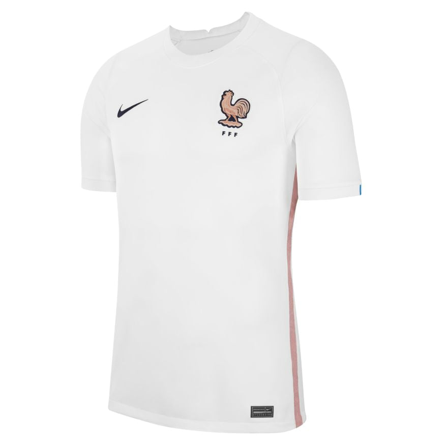 Nike Men FFF Stadium Away Dri-FIT Soccer Jersey-White/Pink Glaze/Blackened Blue product image 1, provided for visual