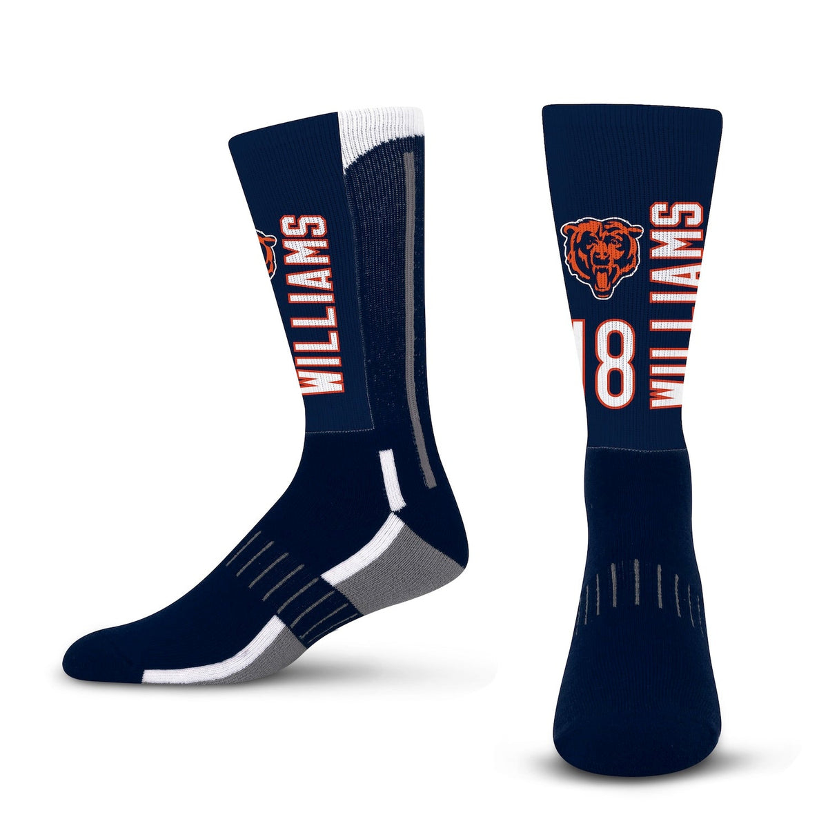 Caleb Williams #18 Chicago Bears Phenom Curve Socks product image 1, provided for visual reference and product detail review