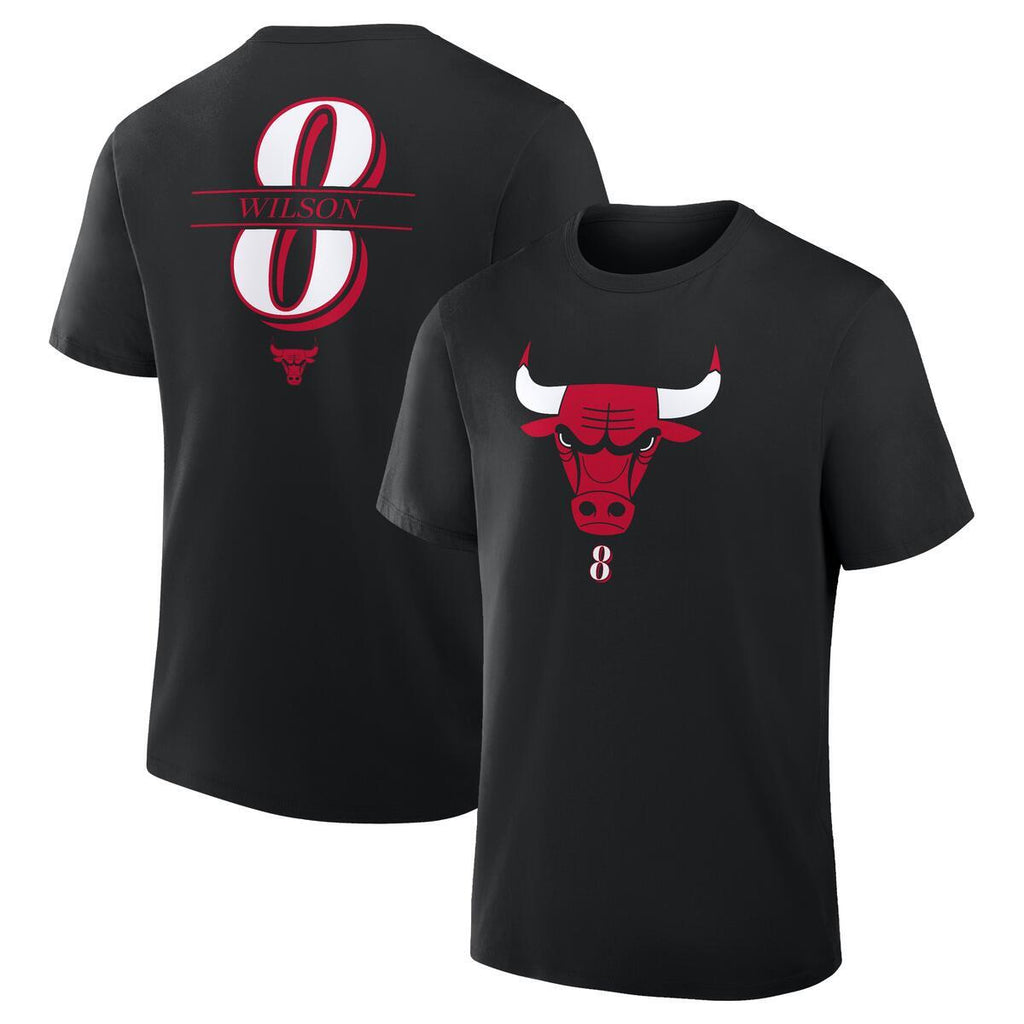 Caleb Wilson Chicago Bulls Name and Number Men Black T-Shirt product image 1, provided for visual reference and product