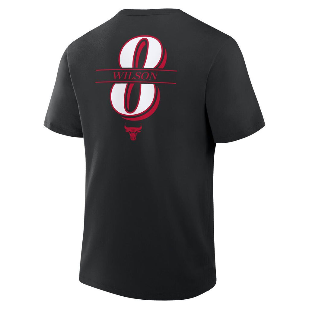 Caleb Wilson Chicago Bulls Name and Number Men Black T-Shirt product image 3, provided for visual reference and product