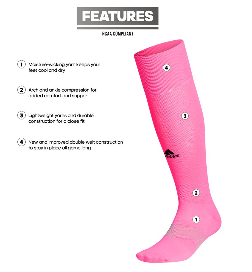 Adidas Metro V OTC Soccer Sock-Pink product image 2, provided for visual reference and product detail review