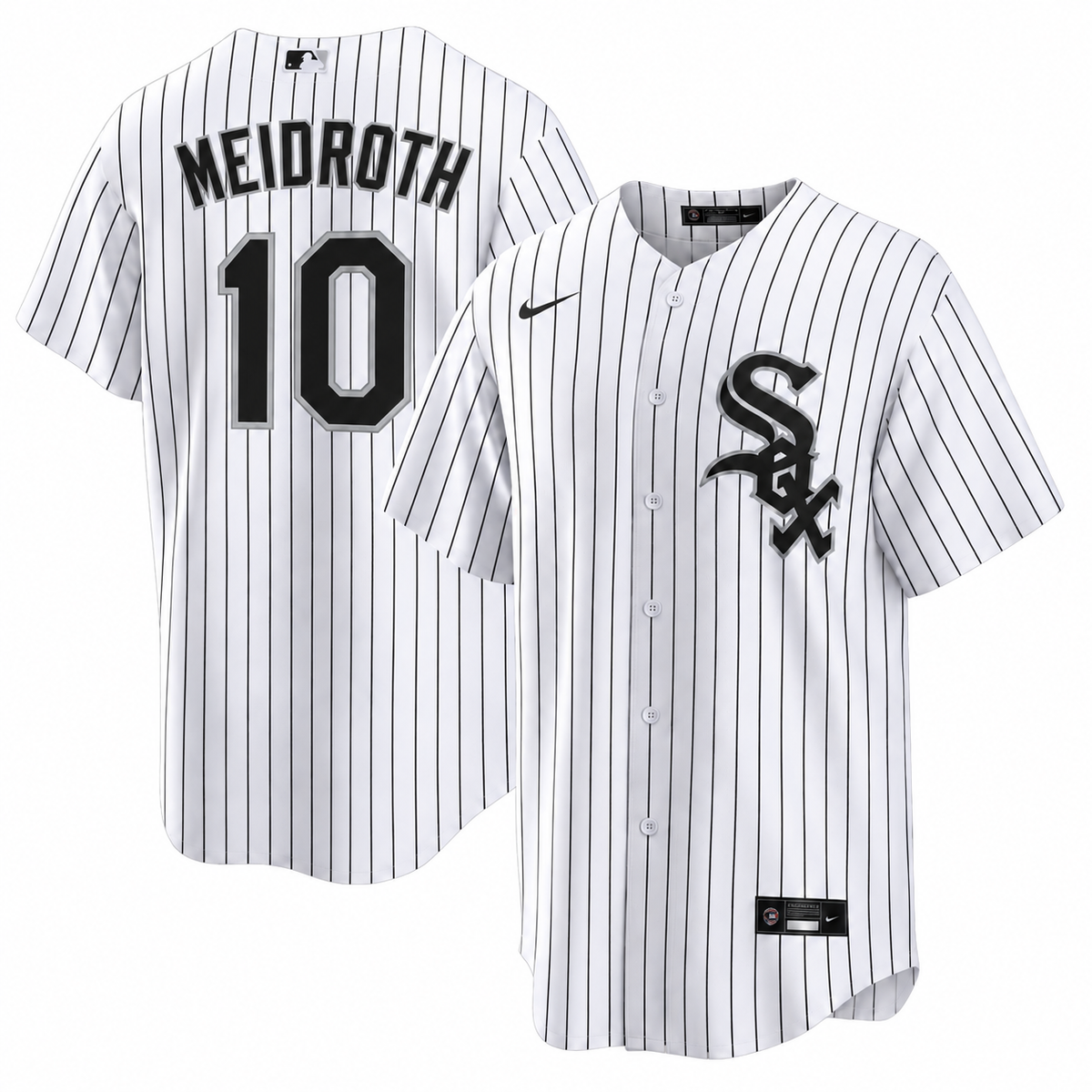 Chase Meidroth Chicago White Sox Nike Men Home White Pinstripe Jersey product image 1, provided for visual reference and