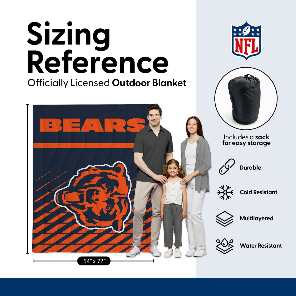 Chicago Bears 60in. x 70in. Outside Blanket product image 1, provided for visual reference and product detail review