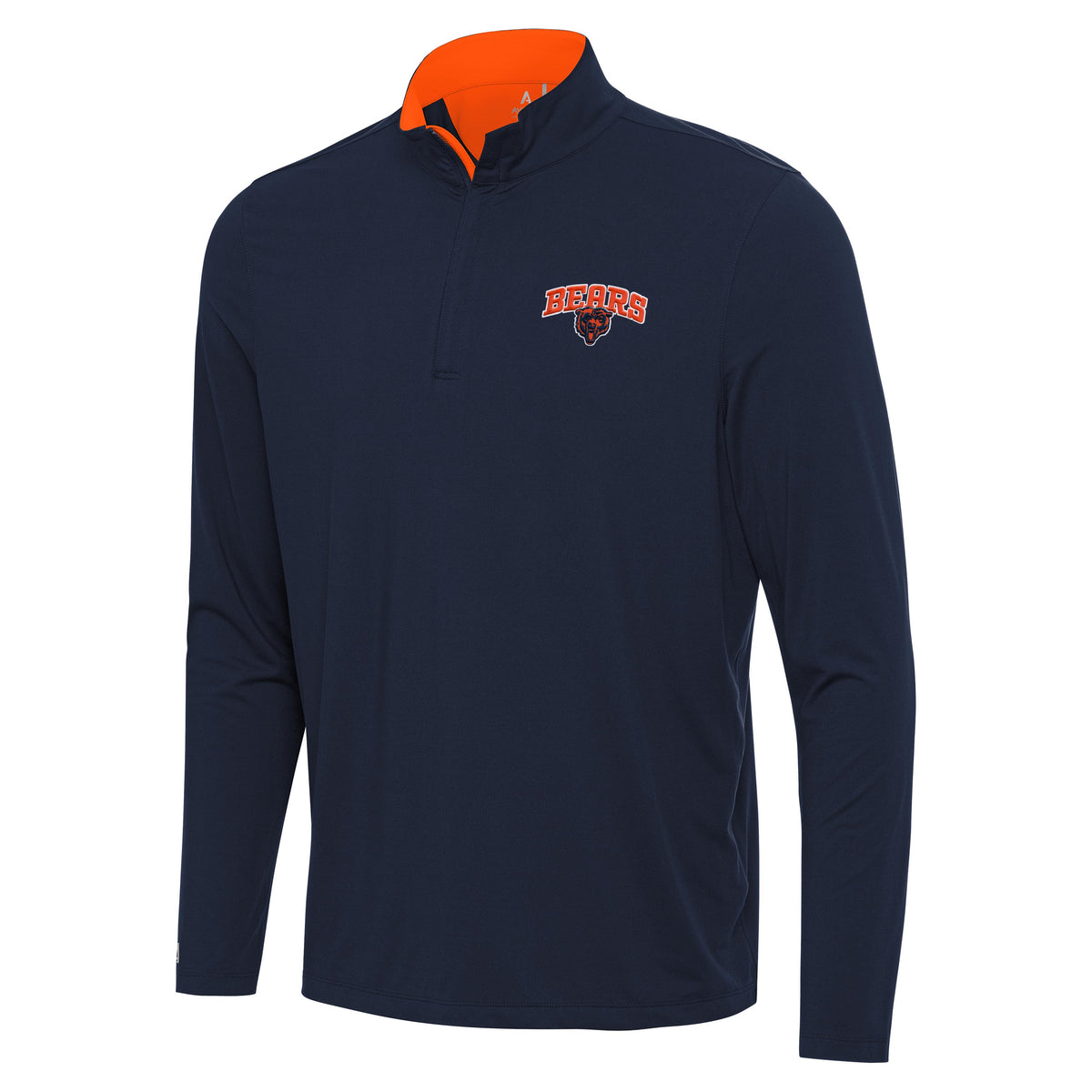 Chicago Bears Antigua Navy/Mango Content 1/4 Zip Pullover product image 1, provided for visual reference and product detail