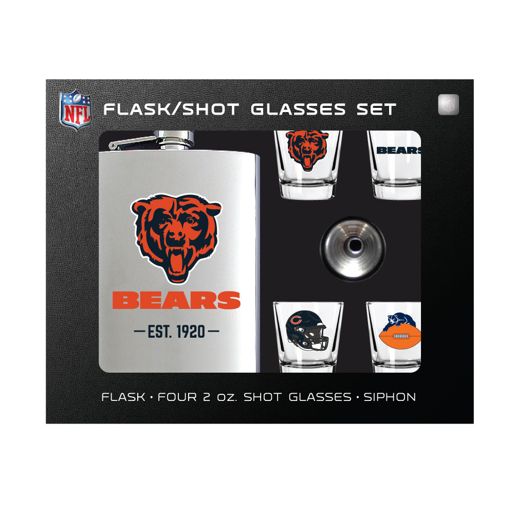 Chicago Bears Flask and 4 Shot Glass Set product image 1, provided for visual reference and product detail review