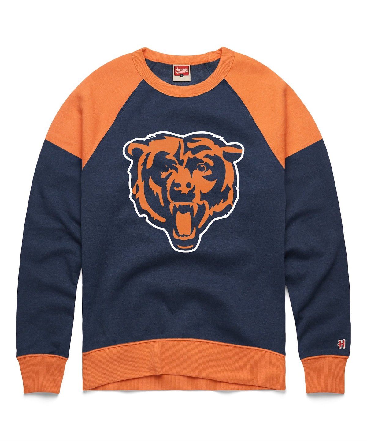 Chicago Bears Homage Colorblock Bear Head Crewneck Sweatshirt product image 1, provided for visual reference and product