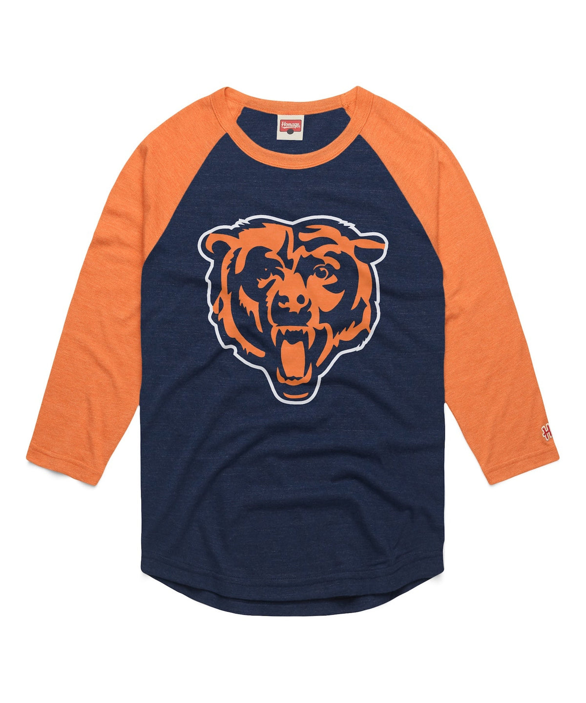 Chicago Bears Homage Colorblock Raglan 3/4 Sleeve T-Shirt product image 1, provided for visual reference and product detail