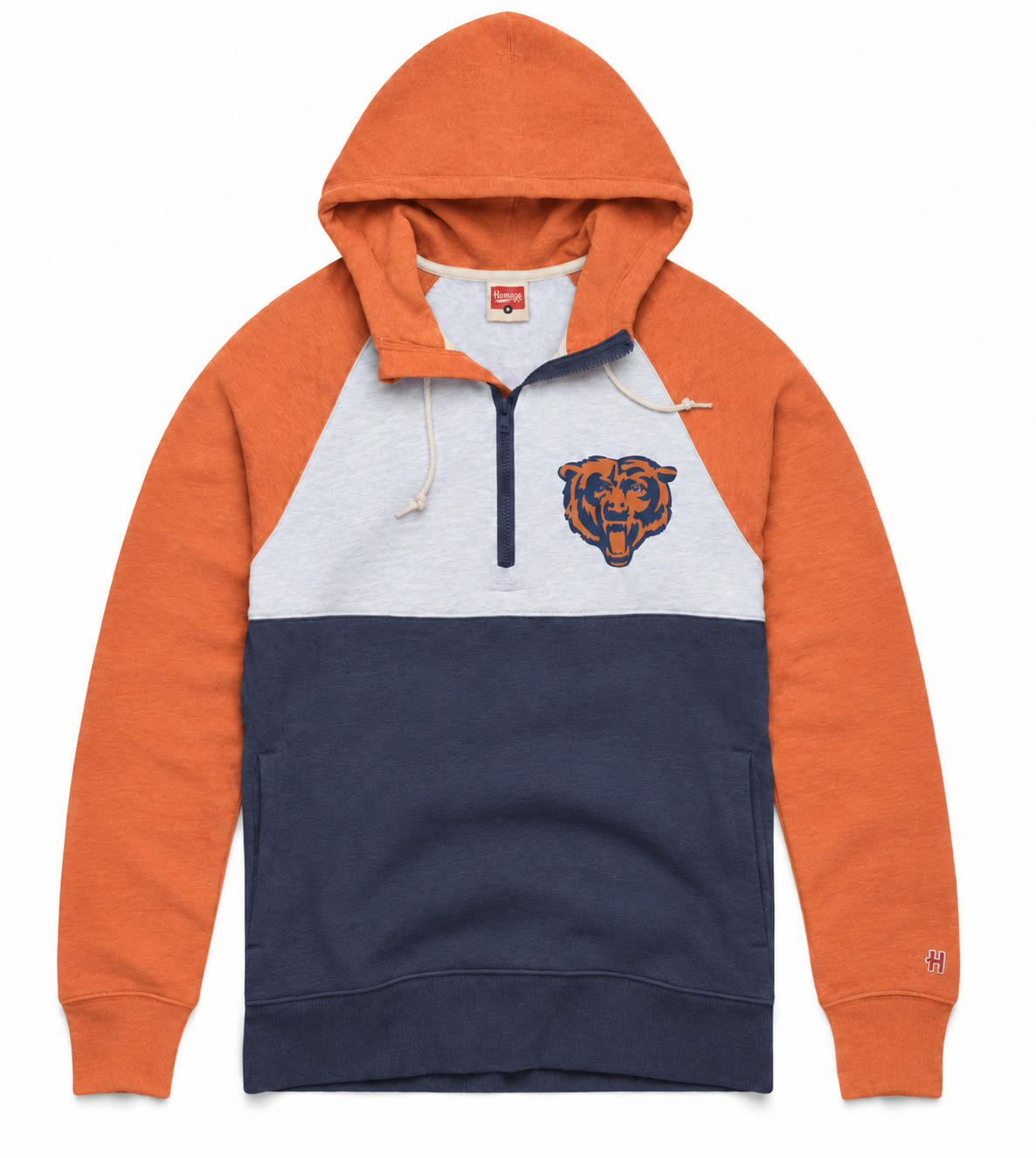 Chicago Bears Homage Tricolor Bear Head Power Zip Hoodie product image 1, provided for visual reference and product detail