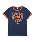 Chicago Bears Homage Women Bear Head Navy Ringer T-Shirt product image 1, provided for visual reference and product detail