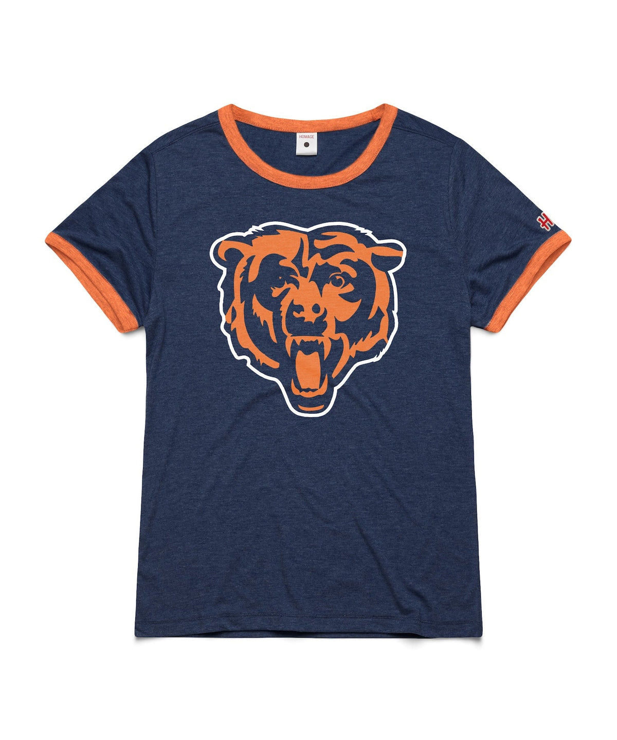 Chicago Bears Homage Women Bear Head Navy Ringer T-Shirt product image 1, provided for visual reference and product detail