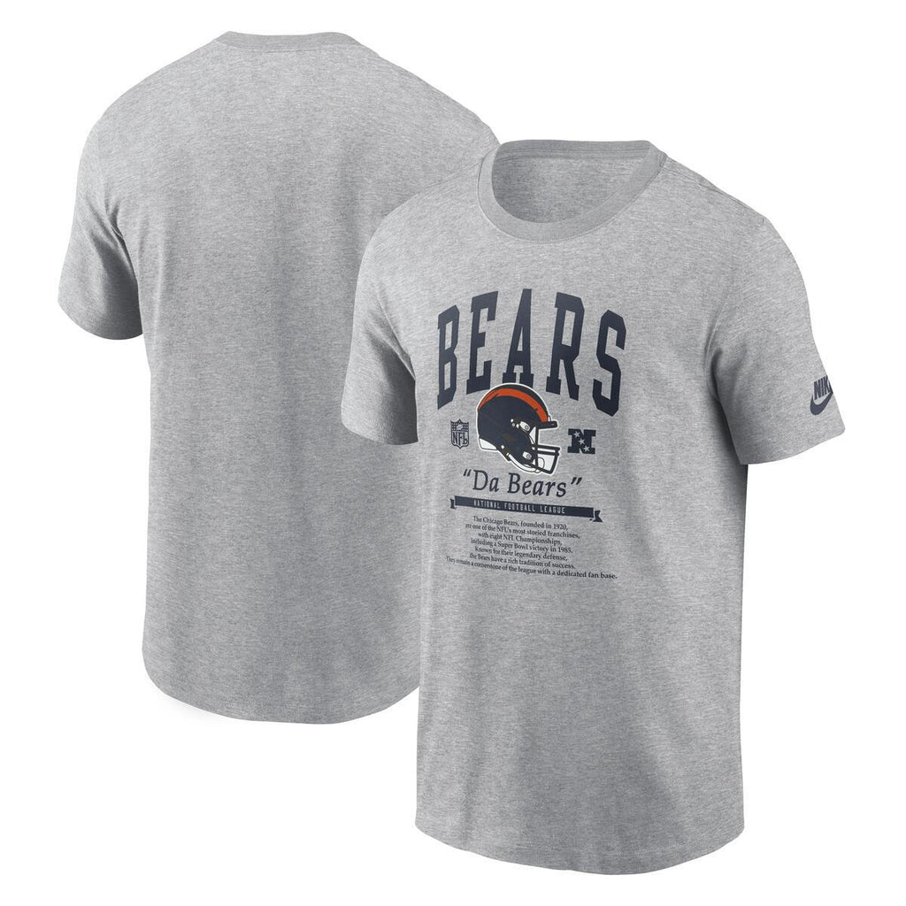 Chicago Bears NIke Men Grey "Da Bears" Rewind T-Shirt product image 1, provided for visual reference and product detail