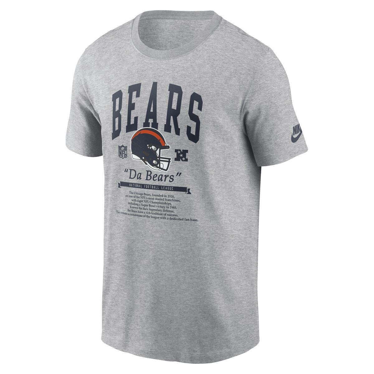 Chicago Bears NIke Men Grey "Da Bears" Rewind T-Shirt product image 2, provided for visual reference and product detail