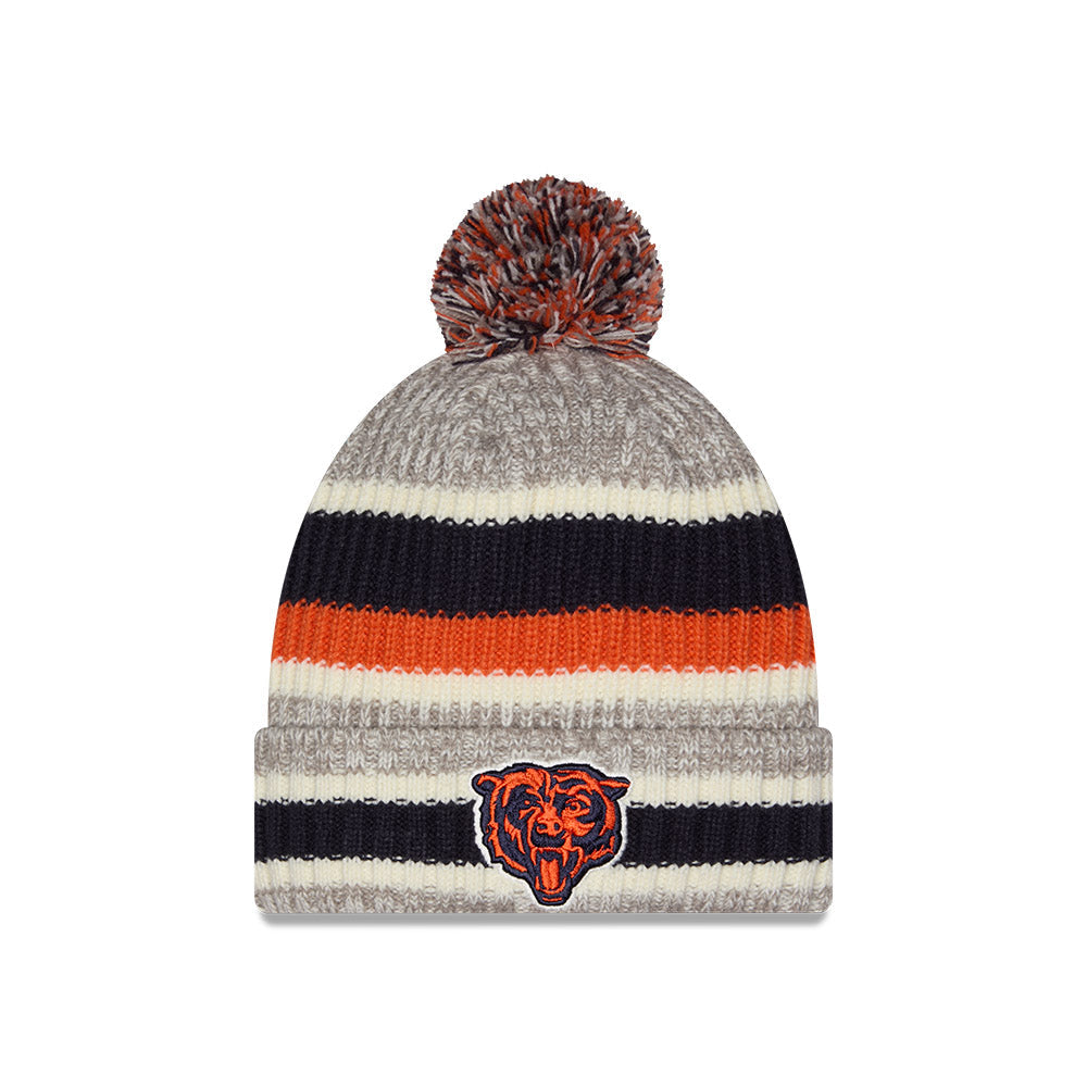 Chicago Bears New Era Bear Head Stripe Knit Beanie product image 1, provided for visual reference and product detail review