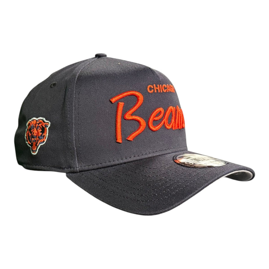Chicago Bears New Era Navy Script 9FORTY A-Frame Adjustable Hat product image 1, provided for visual reference and product