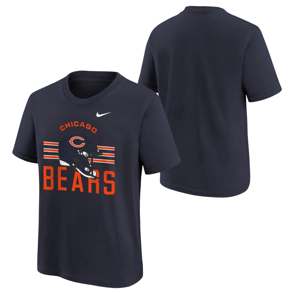 Chicago Bears Nike Youth Navy Stripe Helmet T-Shirt product image 1, provided for visual reference and product detail review