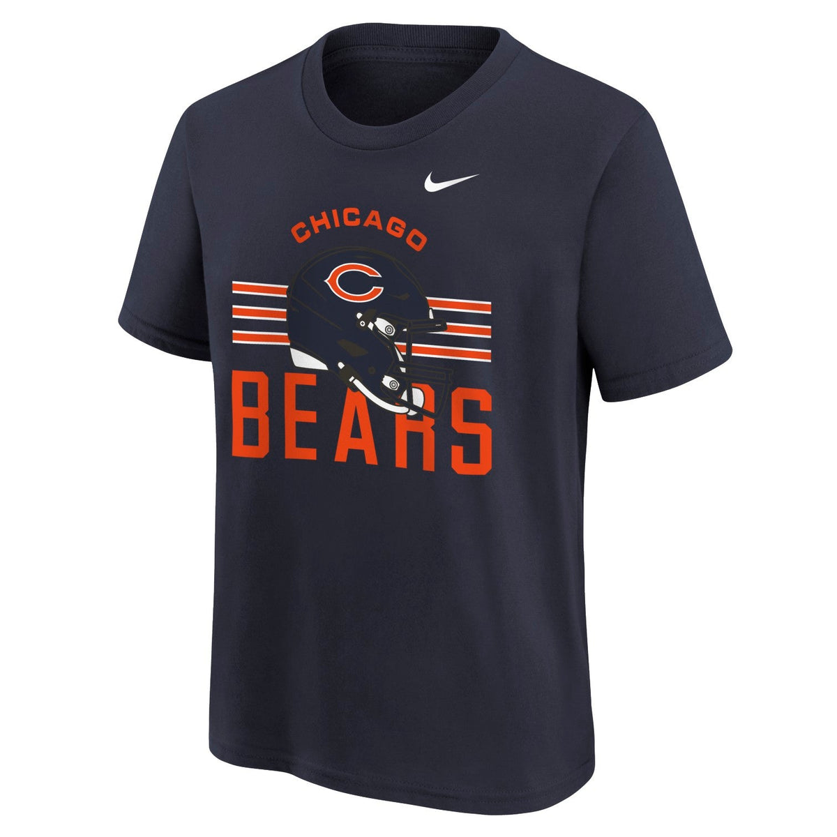 Chicago Bears Nike Youth Navy Stripe Helmet T-Shirt product image 2, provided for visual reference and product detail review