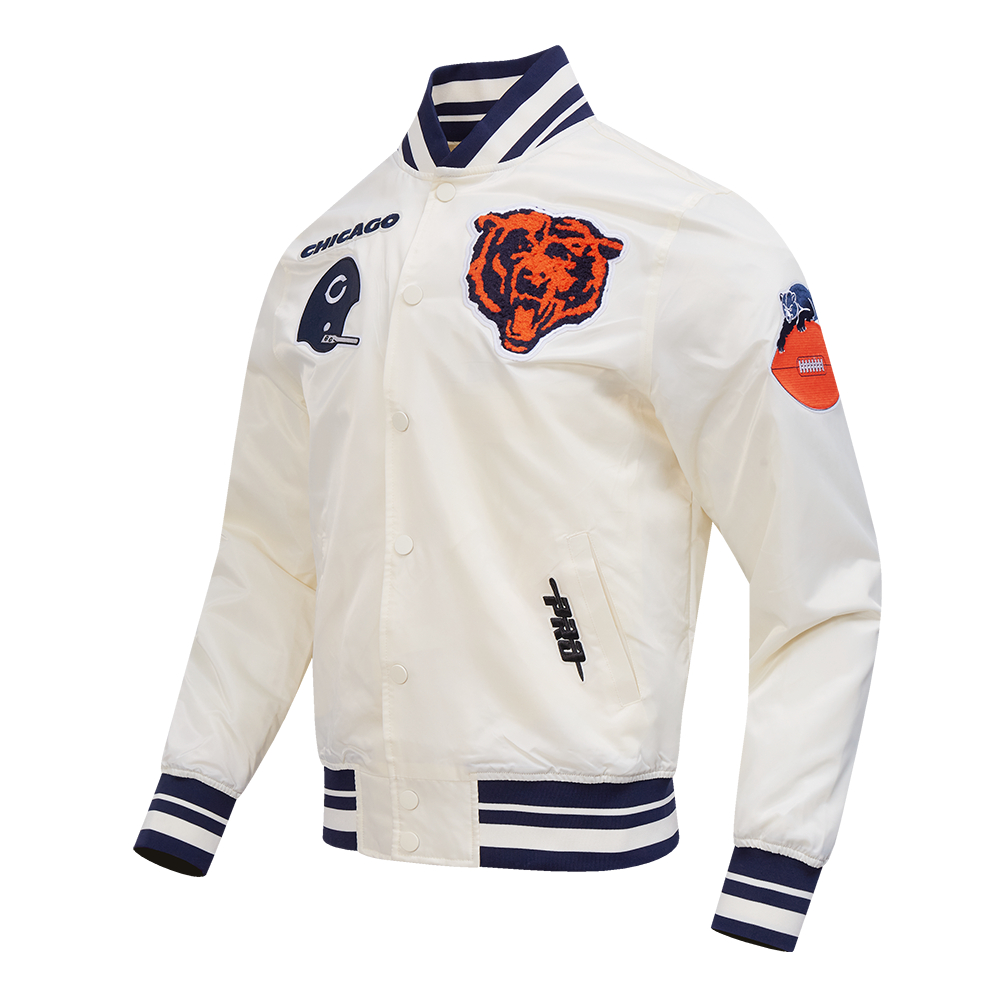 Chicago Bears Pro Standard Cream Eggshell Satin Retro Classic Jacket product image 1, provided for visual reference and