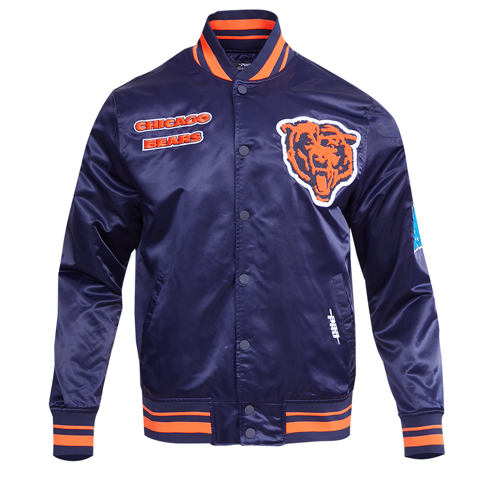 Chicago Bears Pro Standard Navy Retro Classic Satin Jacket product image 1, provided for visual reference and product detail
