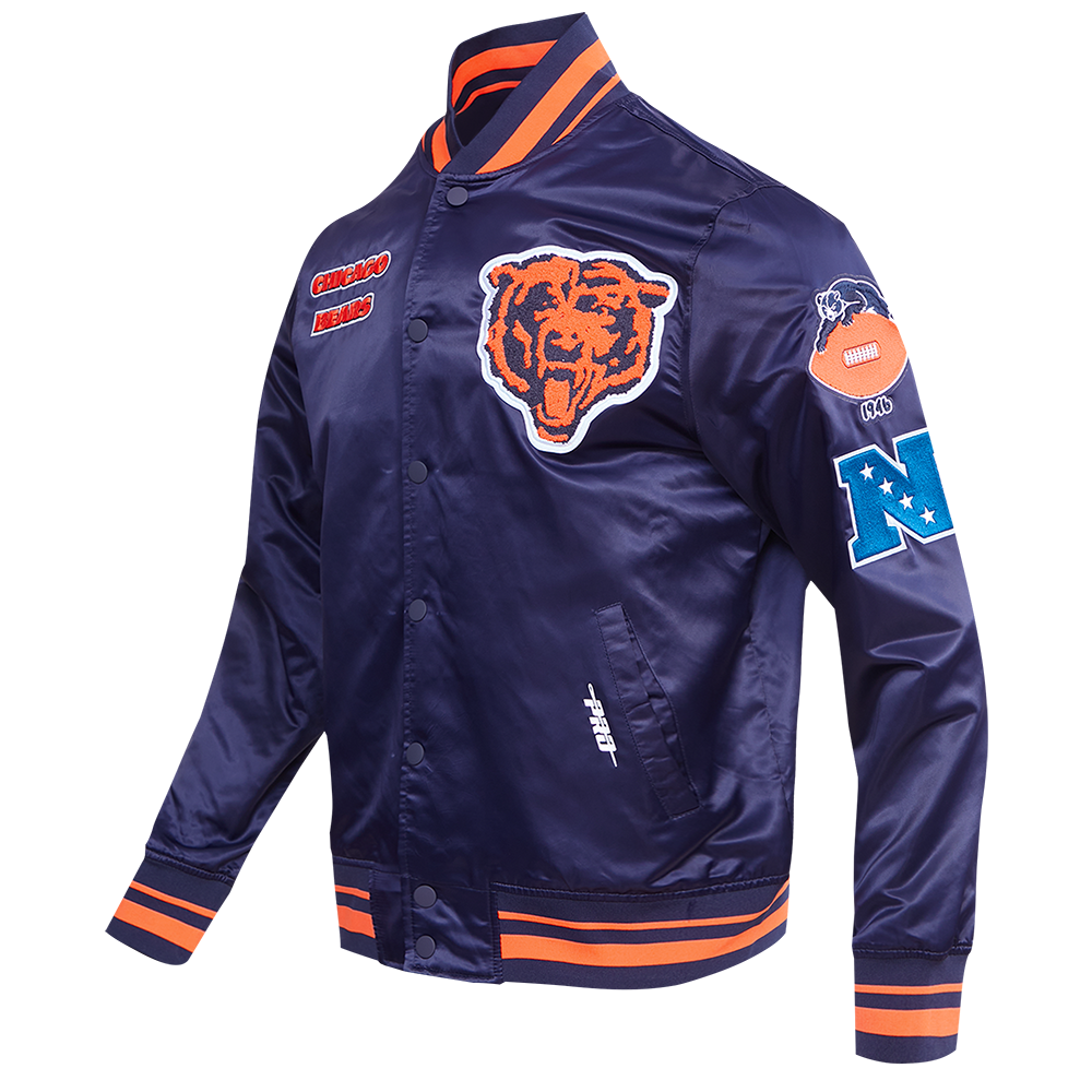 Chicago Bears Pro Standard Navy Retro Classic Satin Jacket product image 3, provided for visual reference and product detail