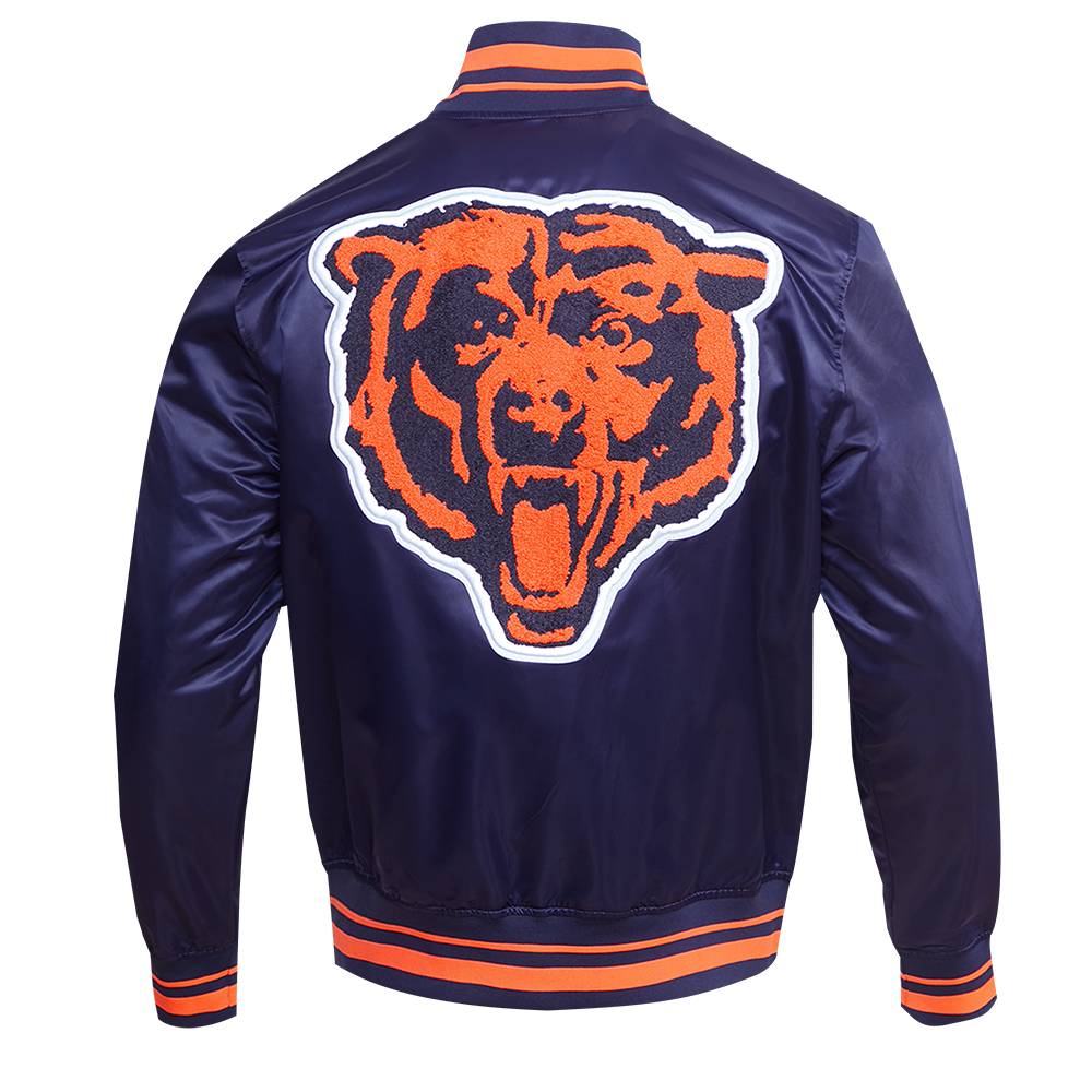 Chicago Bears Pro Standard Navy Retro Classic Satin Jacket product image 2, provided for visual reference and product detail
