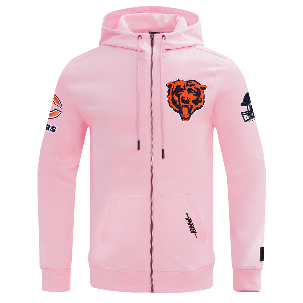 Chicago Bears Pro Standard Pink Full Zip Chenille Hoodie product image 1, provided for visual reference and product detail