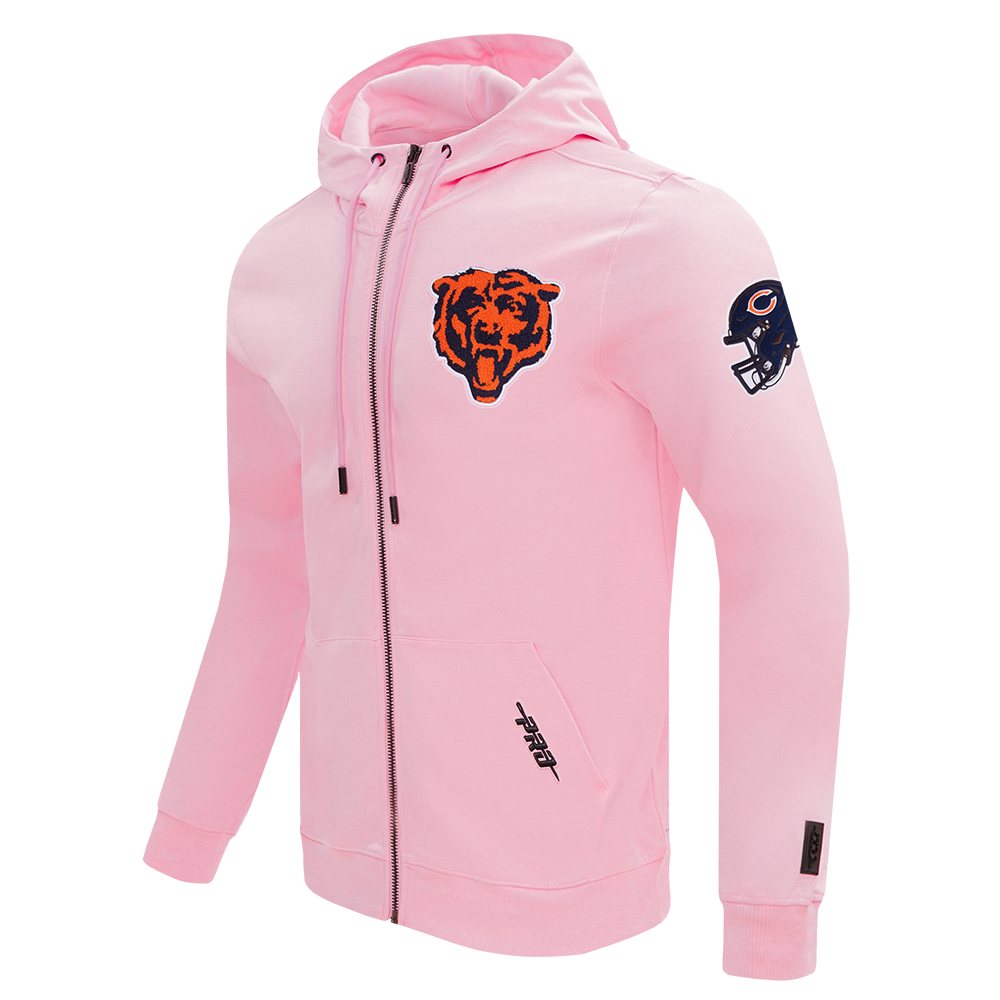 Chicago Bears Pro Standard Pink Full Zip Chenille Hoodie product image 3, provided for visual reference and product detail