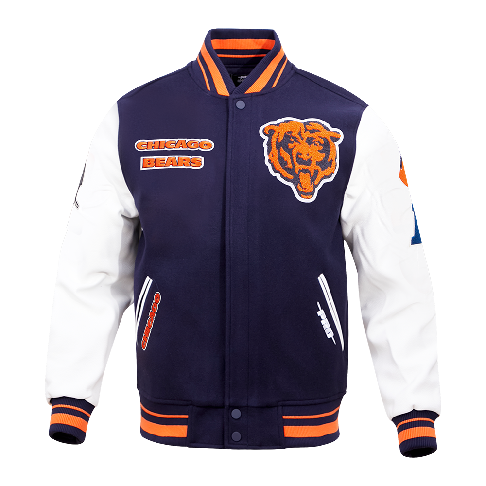 Chicago Bears Pro Standard Retro Classic Wool Varsity Jacket product image 1, provided for visual reference and product