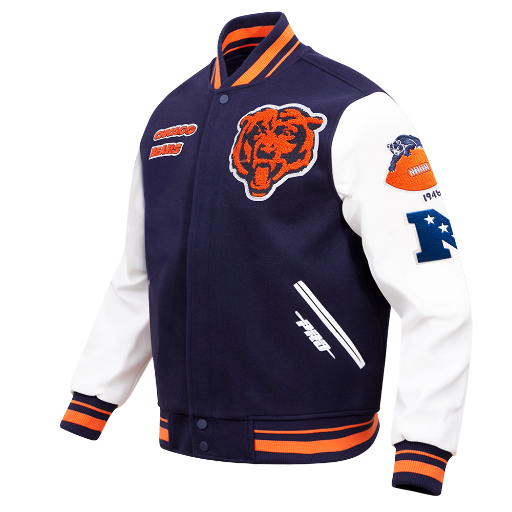 Chicago Bears Pro Standard Retro Classic Wool Varsity Jacket product image 3, provided for visual reference and product