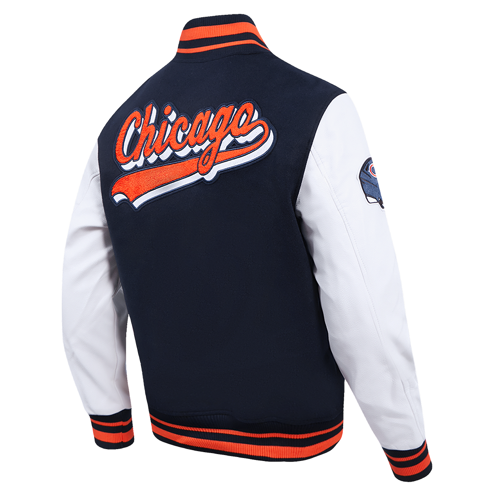 Chicago Bears Pro Standard Script Tail Wool Varsity Jacket product image 4, provided for visual reference and product detail