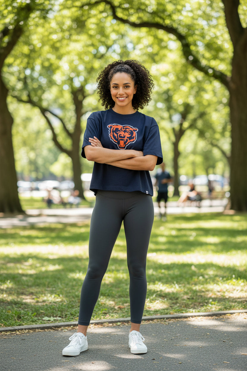 Chicago Bears '47 Women Navy Crop Top T-Shirt product image 1, provided for visual reference and product detail review