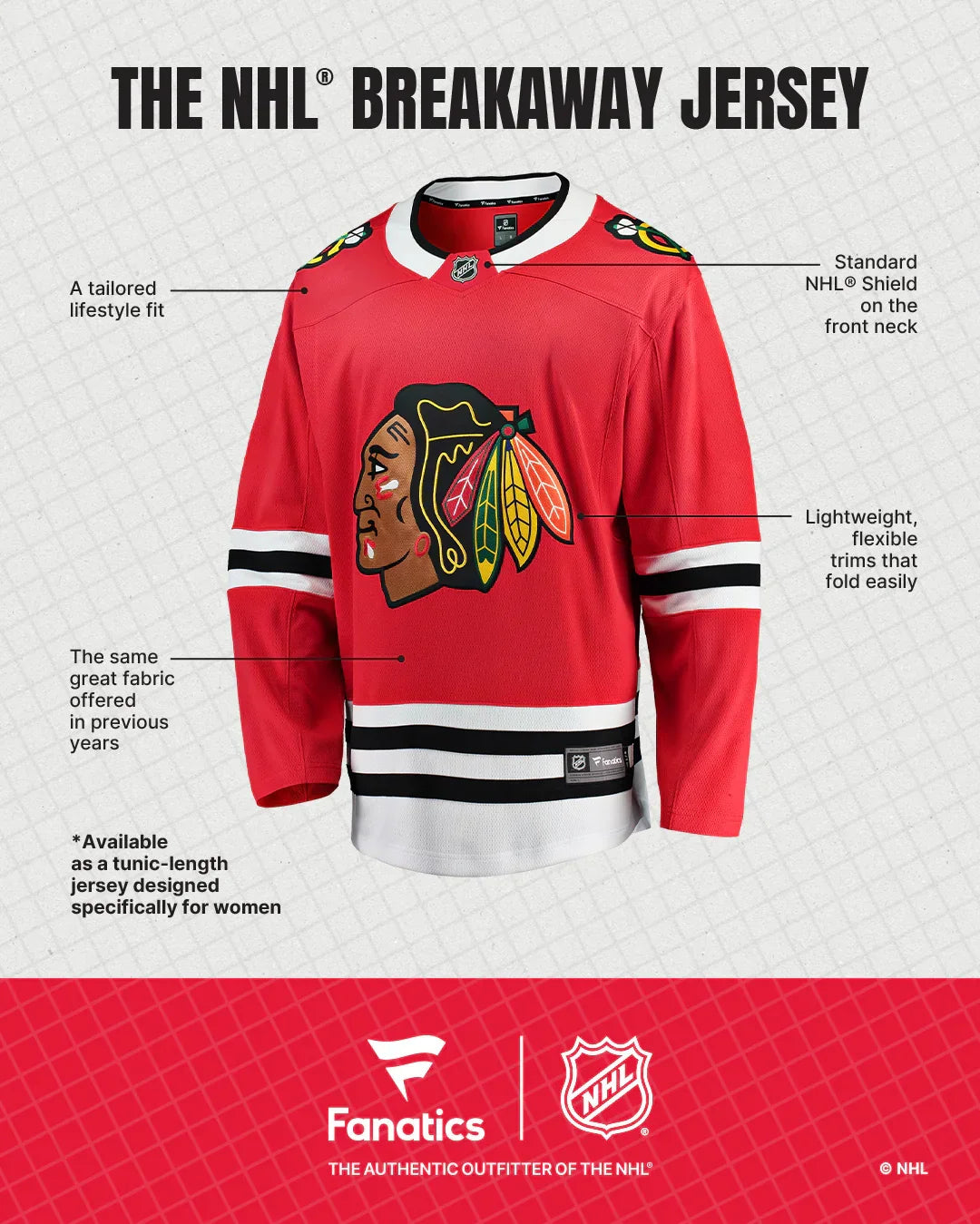 Chicago Blackhawks Centennial Fanatics Breakaway Replica Home Jersey product image 4, provided for visual reference and