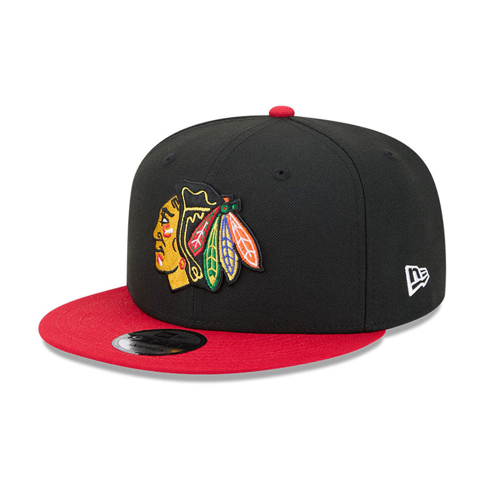 Chicago Blackhawks New Era 9FIFTY Black/Red Snapback Hat product image 1, provided for visual reference and product detail